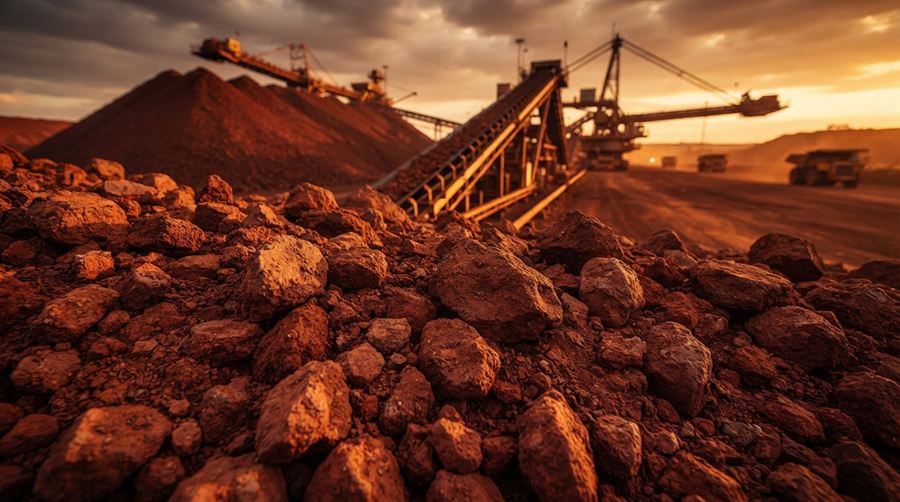 Iron ore stockpile prepared for export from South Africa